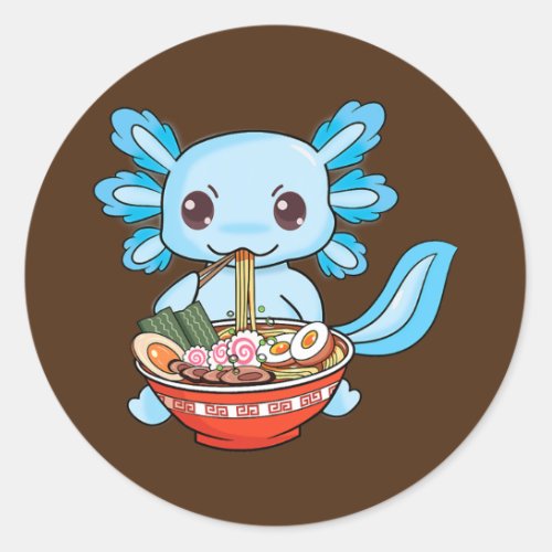 Cute Ramen Axolotl Japanese Anime Noodles Kids Classic Round Sticker