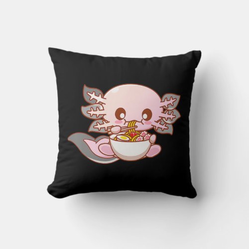 Cute Ramen Axolotl Kawaii Anime Japanese Food Girl Throw Pillow