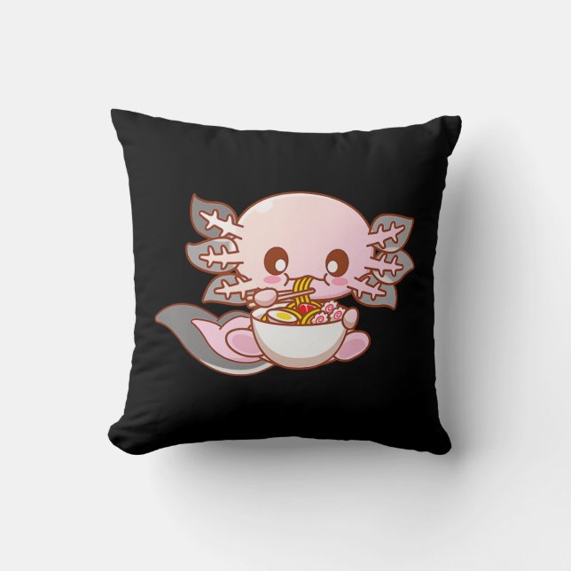 Cute Ramen Axolotl Kawaii Anime Japanese Food Girl Throw Pillow (Front)