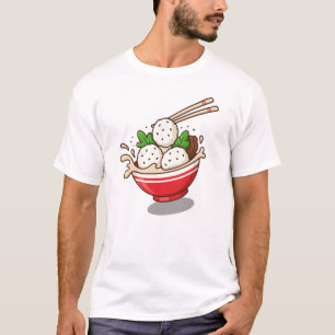 Cute Ramen Bowl Illustration with Rice Balls T-Shirt