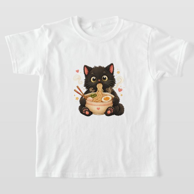 Cute Ramen Cat Kids T-Shirt (Laydown)
