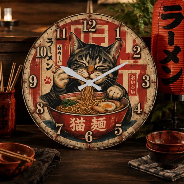 Cute Ramen Cat Large Clock (Creator Uploaded)