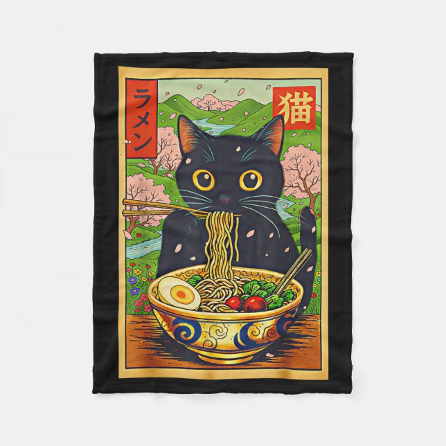 Cute Ramen Cat Nature Flowers Noodle Anime  Fleece Blanket (Front)
