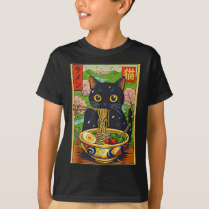 Cute Ramen Cat Nature Flowers Noodle Anime  T-Shirt