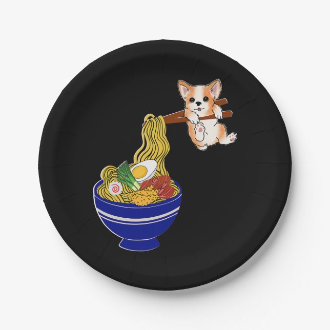 Cute Ramen Corgi Dog Paper Plates (Front)