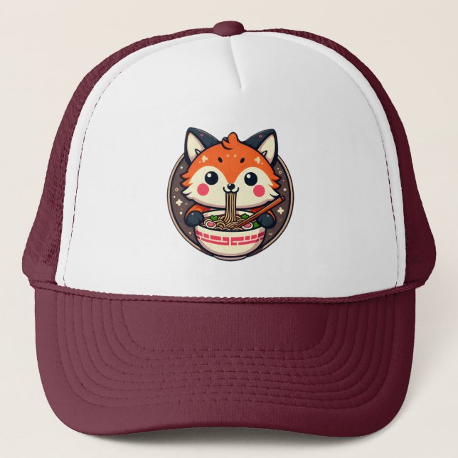  Cute Ramen Fox Illustration for Merch Design Trucker Hat (Front)