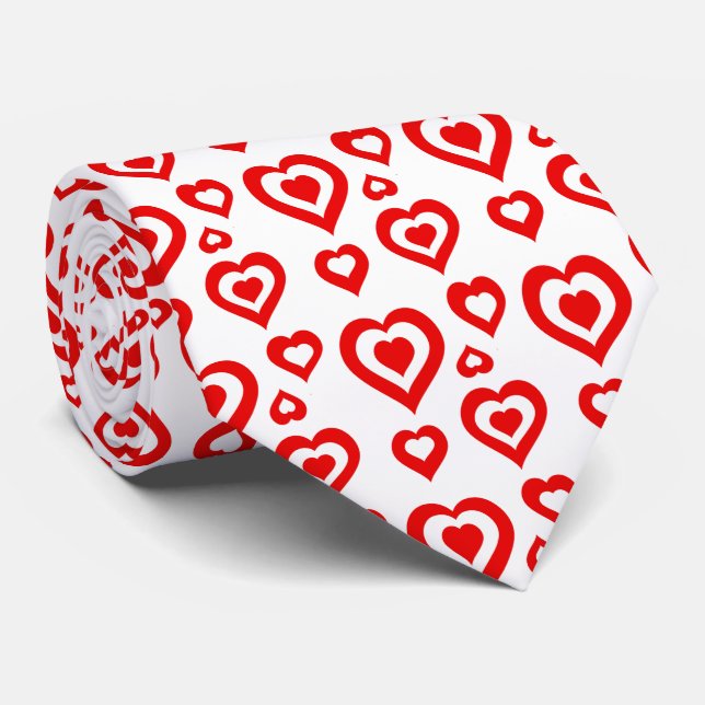 Cute Random Red & White hearts Pattern Tie (Rolled)
