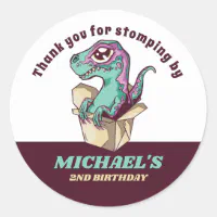 Jurassic World, Dinosaur Birthday Thank You Classic Round Sticker, Zazzle