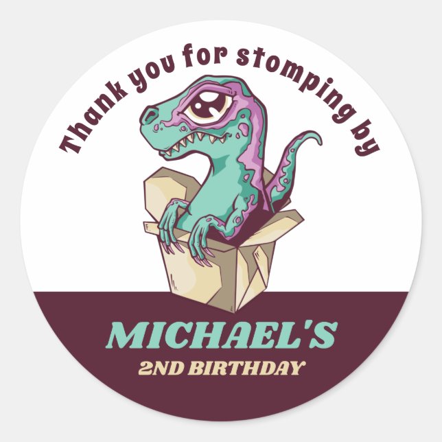 Cute Raptor Baby Dinosaur Kids Birthday Party Classic Round Sticker (Front)