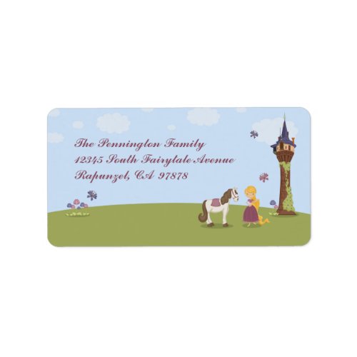 Cute rapunzel tower and horse address label