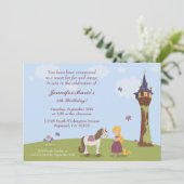 Cute rapunzel tower girl's birthday party invite (Standing Front)