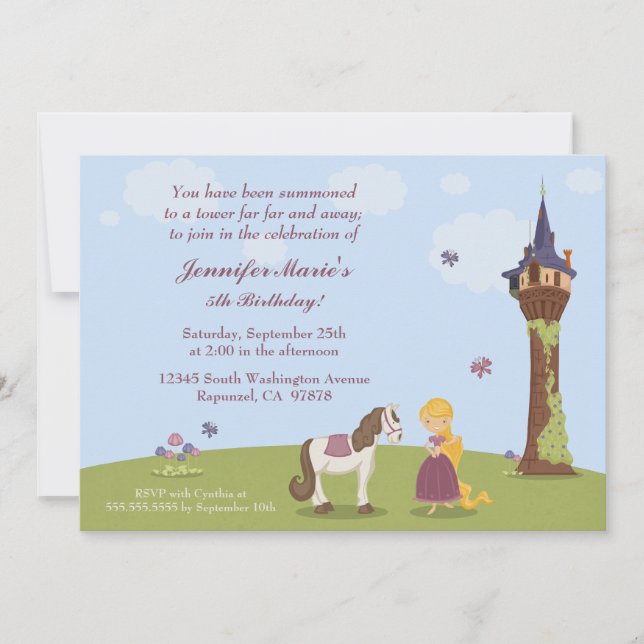 Cute rapunzel tower girl's birthday party invite (Front)