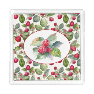 Cute Raspberries Watercolor Acrylic Tray
