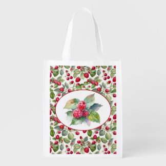 Cute Raspberries Watercolor Grocery Bag