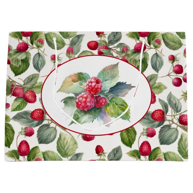 Cute Raspberries Watercolor Large Gift Bag (Front)