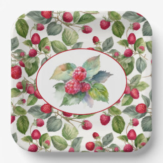 Cute Raspberries Watercolor Paper Plates