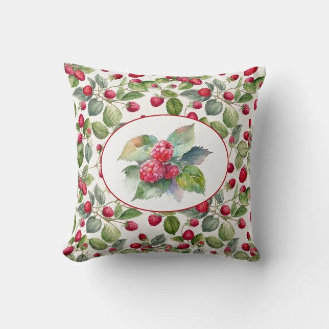 Cute Raspberries Watercolor Throw Pillow (Front)