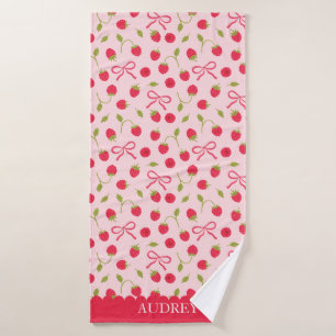 Cute Raspberry & Bows Personalized kids Bath Towel