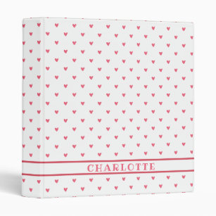 Cute Raspberry Pink Hearts - Personalized Kids 3 Ring Binder