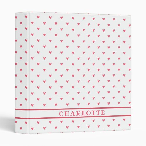 Cute Raspberry Pink Hearts _ Personalized Kids 3 Ring Binder