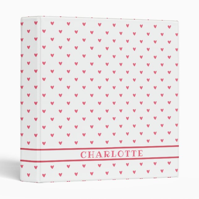 Cute Raspberry Pink Hearts - Personalized Kids 3 Ring Binder (Front/Spine)