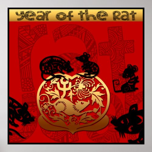 Cute Rat Chinese New Year Zodiac Birthday 40x40 P  Poster