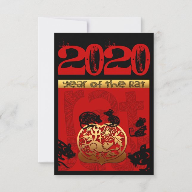 Cute Rat Chinese Year 2020 Zodiac Birthday VRSVP RSVP Card (Front)