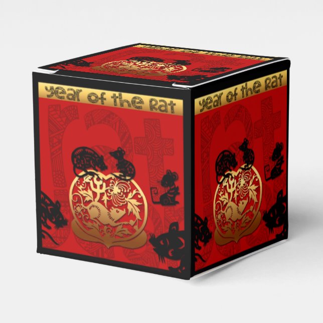 Cute Rat Chinese Year Zodiac Birthday CCFB Favor Boxes (Front Side)