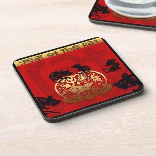 Cute Rat Chinese Year Zodiac Birthday HPC Beverage Coaster