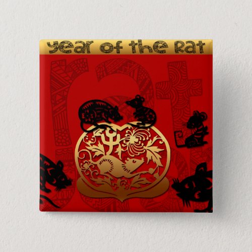 Cute Rat Chinese Year Zodiac Birthday Square B Button
