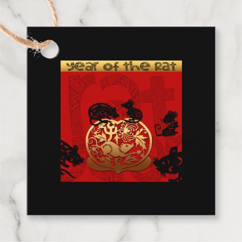 Cute Rat Chinese Year Zodiac Birthday Square FT Favor Tags