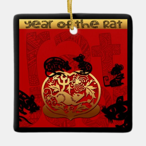 Cute Rat Chinese Year Zodiac Birthday Square O Ceramic Ornament