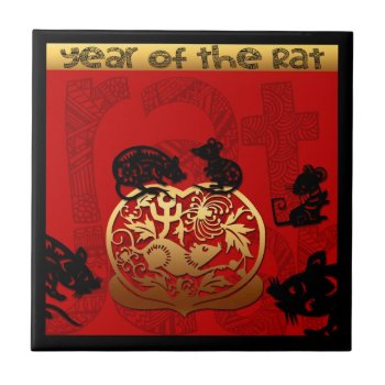 Cute Rat Chinese Year Zodiac Birthday Square Tile by 2020_Year_of_rat at Zazzle