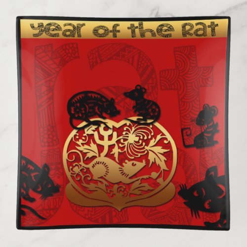 Cute Rat Chinese Year Zodiac Birthday Square TT Trinket Tray