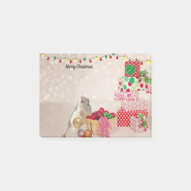 Cute Rat Decorating For Christmas Post-it Notes (Front)