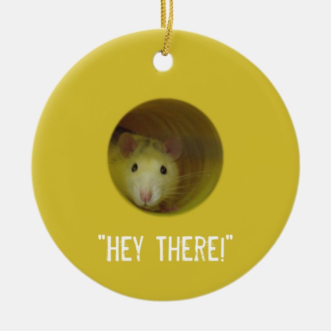 Cute Rat in a Hole Funny Animal Ceramic Ornament (Front)