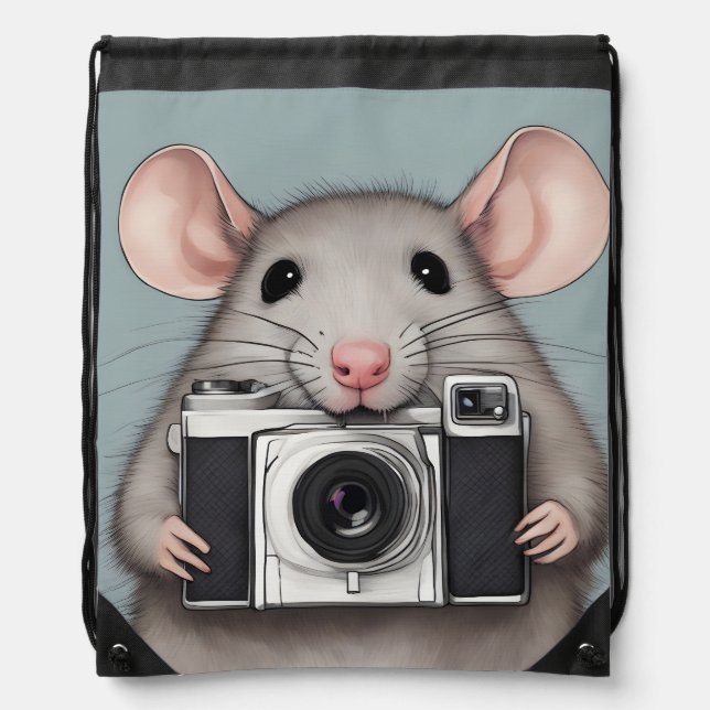 Cute Rat Photographer Drawstring Bag (Front)
