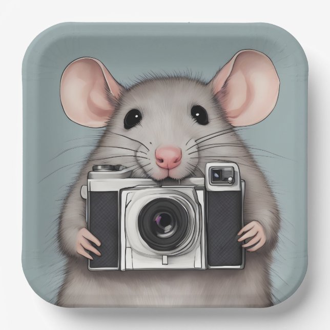 Cute Rat Photographer Paper Plates (Front)