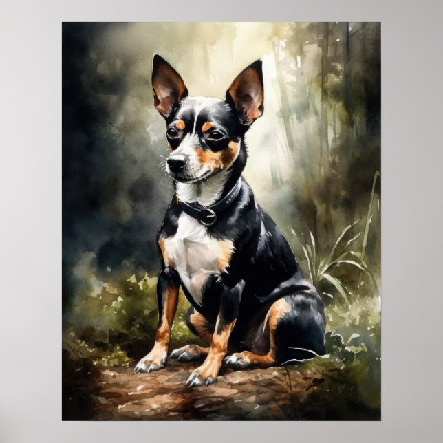 Cute Rat Terrier Dog Art Print Poster (Front)