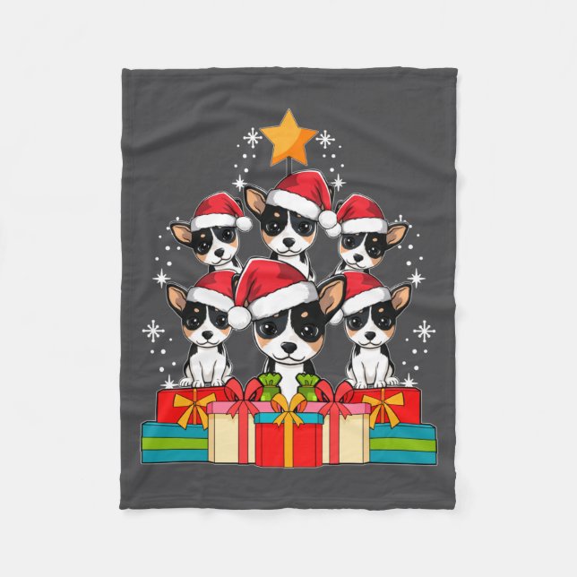 Cute Rat Terrier Le Dog Christmas Tree Xmas Hat Lo Fleece Blanket (Front)