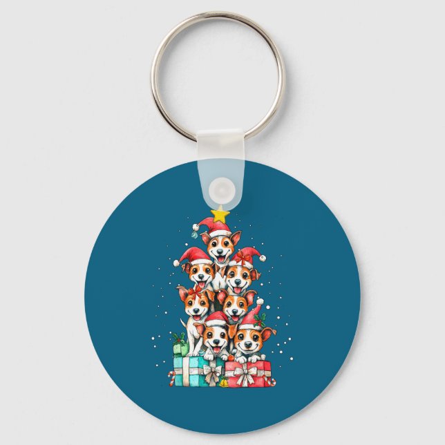 Cute Rat Terrier Le Dog Christmas Tree Xmas  Keychain (Front)