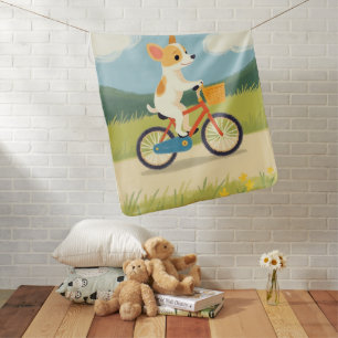 Cute Rat Terrier Puppy Bicycle Pastel Baby Blanket