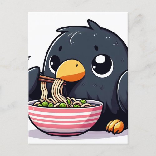 Cute Raven Eating Ramen Postcard