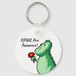Cute Rawr Are Awesome Flower Dinosaur Keychain