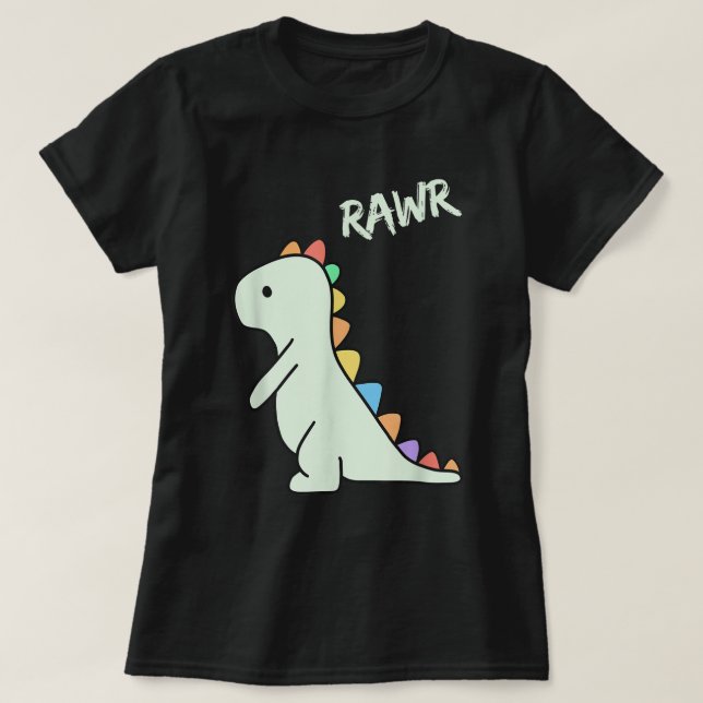Cute Rawr Dinosaur Cartoon Kids Design T-Shirt (Design Front)