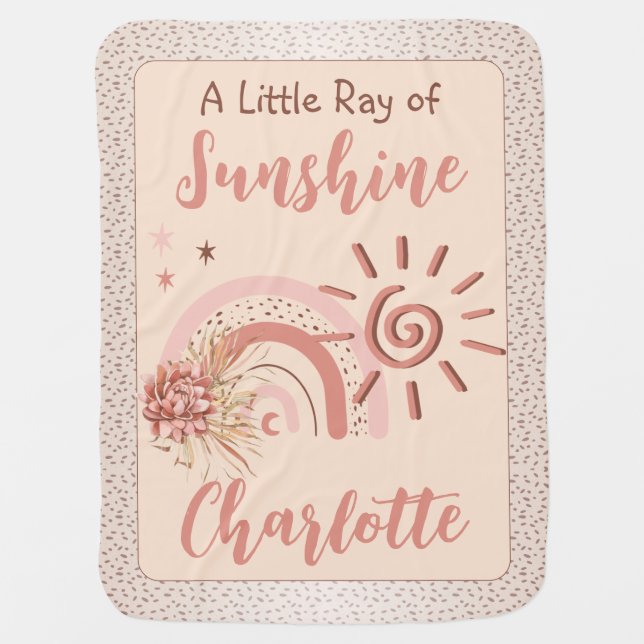 Cute Ray of Sunshine Girls Boho Rainbow Nursery Baby Blanket (Front)