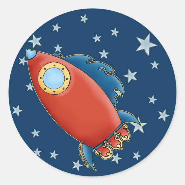 Cute Rd Rocket & Stars Stickers (Front)
