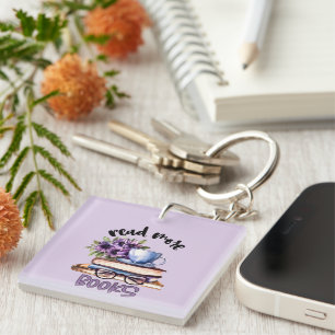 Cute read books word art keychain