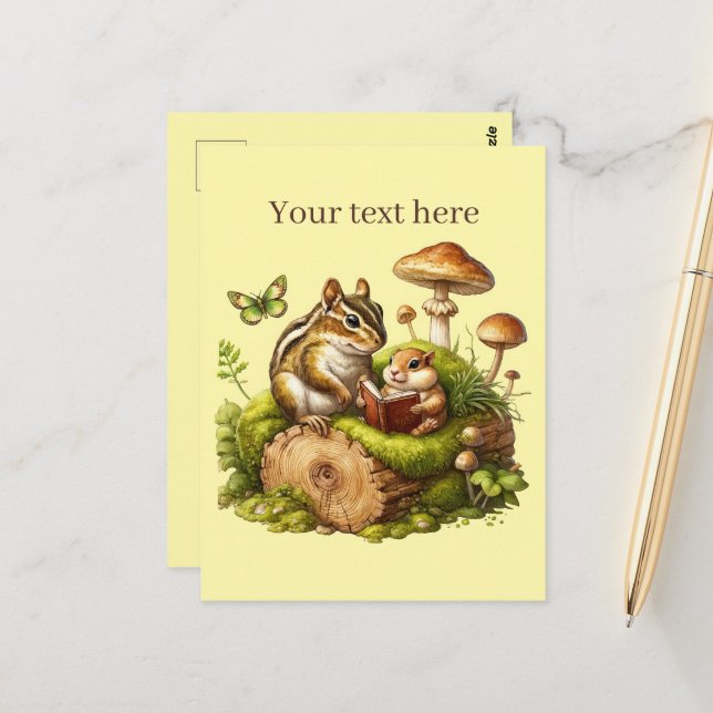 Cute reading animal lovers customizable  postcard (Front/Back In Situ)