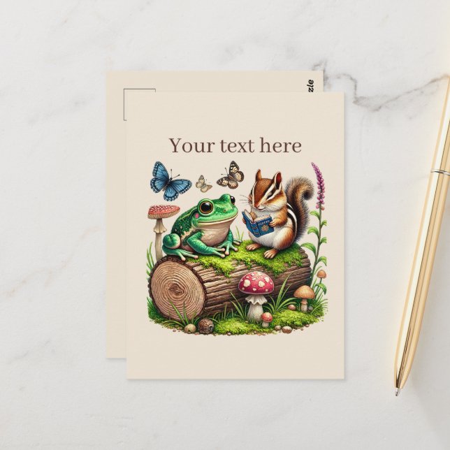 Cute reading animal lovers customizable postcard (Front/Back In Situ)